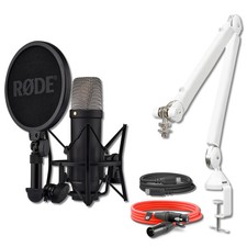 Rode NT1 5th Gen Condenser Microphone Black with PSA1 White Boom Arm  XLR Ca