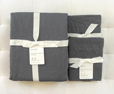 Pottery Barn BELGIAN FLAX LINEN Duvet Full Queen  Standard Shams Steel Blue NWT