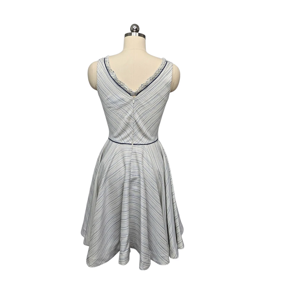 Vestido Z Spoke Zac Posen para mujer talla 2 blanco azul calce acampanado sin mangas cuello en V Foto 2 de 4