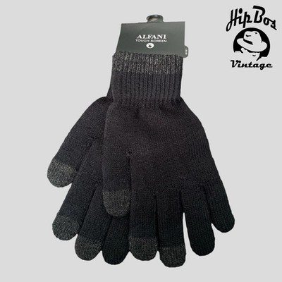 Alfani Mens Womens Gloves Touch Smart Gloves Knit Winter Gloves Black One Size
