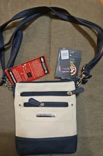 NWT Stone Mountain Bonded Leather Blue  Tan Design Bagger Wristlet Clutch 3 In 1