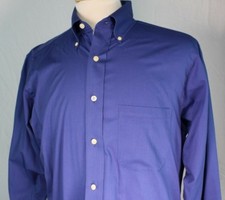 CHAPS Mens Size Medium 15-15.5 32/33 Solid Blue Classic Fit Twill Dress Shirt