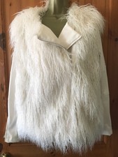 New Biba Size 14 Lunar Eclipse Ivory Faux Mongolian Fur Jacket