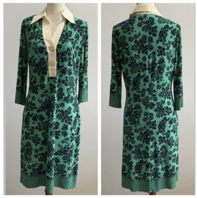Donna Morgan green floral polka dot print pockets linen collar shift dress  Sz 6 | eBay