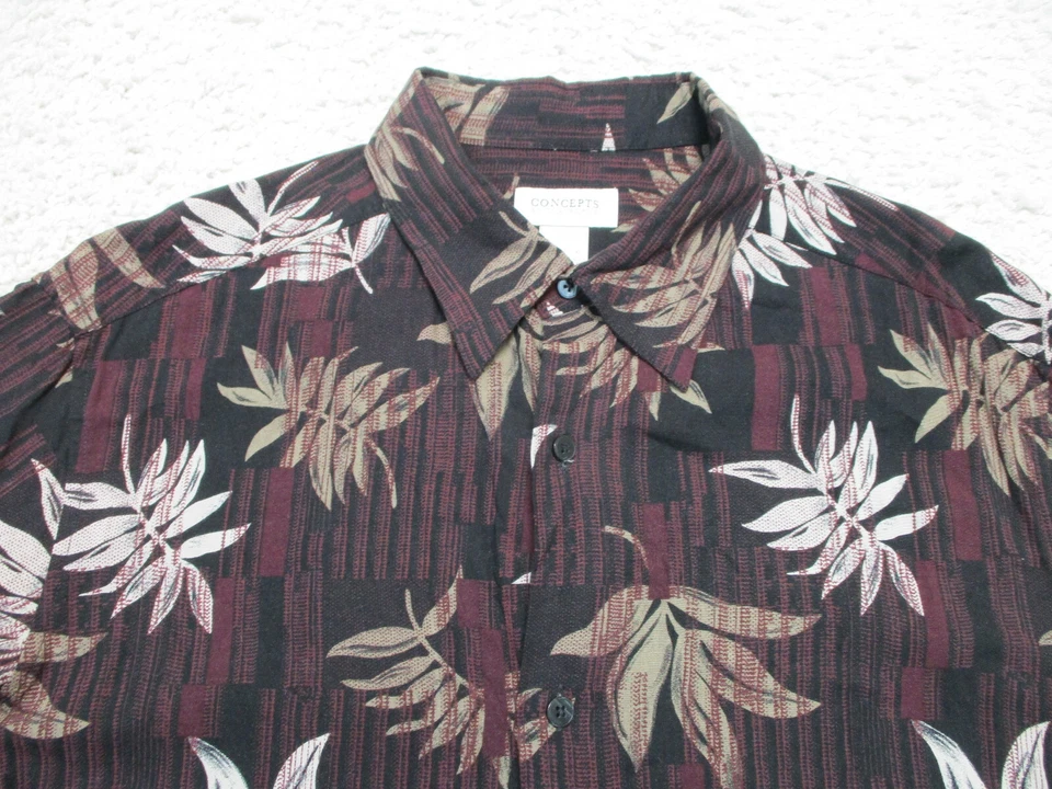 Concepts Button Up Shirt Extra Large Adult Black Red Floral Hawaiian Casual Mens - Image 2 of 4