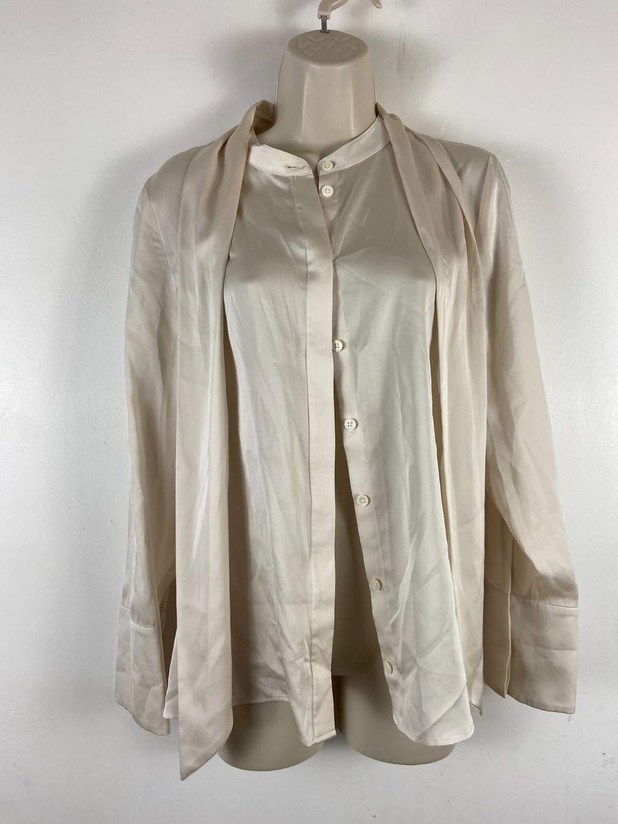 Autograph UK size 10 button up long sleeve cream coloured top