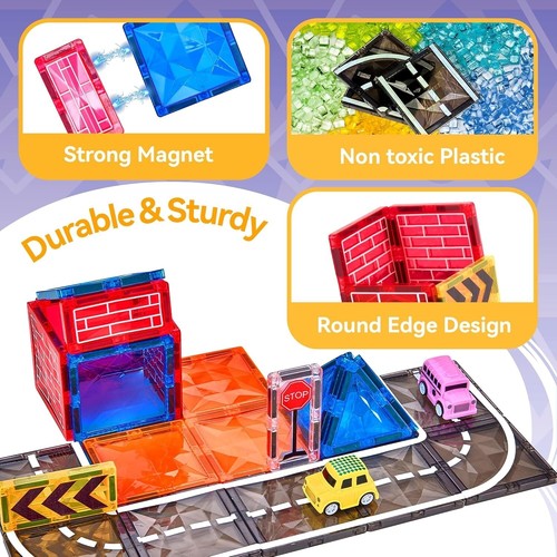 Educational Magnetic Building Blocks with Car Crane & Figurine - 57 PCS Set - Picture 6 of 10