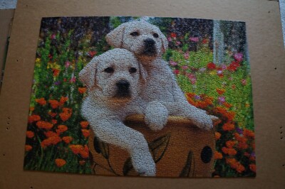 WILLOW CREEK 1000 PIECE PUZZLE ''JUST LABS'' USED LABRADORS PUPPIES FLOWERS