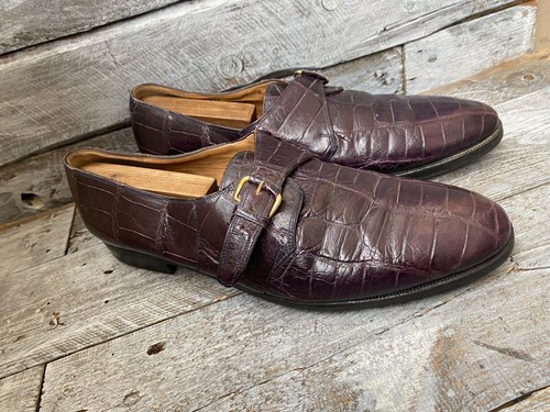 Zapatos de cuero Mauri exóticos piel de cocodrilo correa de monje única burdeos talla 12M - Imagen 9 de 15