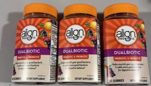 Align Probiotic DualBiotic Prebiotic + Probiotic 60 Gummies, 3 Pack, Exp 2026