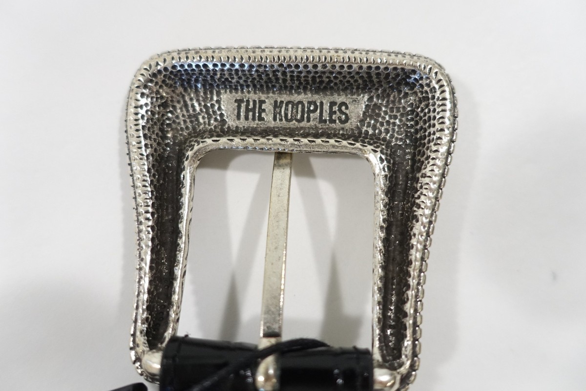 The Kooples Cow Leather Belt Black leather western buckle belt in gold with rhinestones  main image 2