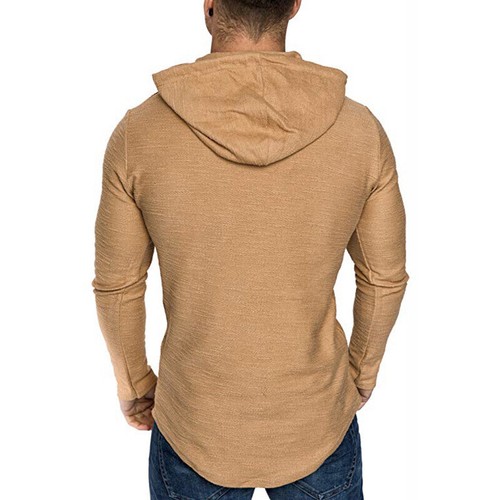 Men's Long Sleeve Muscle Hooded T-Shirt Gym Sports Slim Fit Casual Tops Blouse - Picture 9 of 14