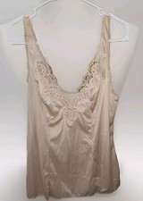 Vintage Vassarette Women's Beige Silky Feel Lace Camisole Slip Top Lingerie 34