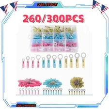 260/300pcs Heat Shrink Wire Connectors Crimp Ring Terminals  Waterproof 22-10AWG