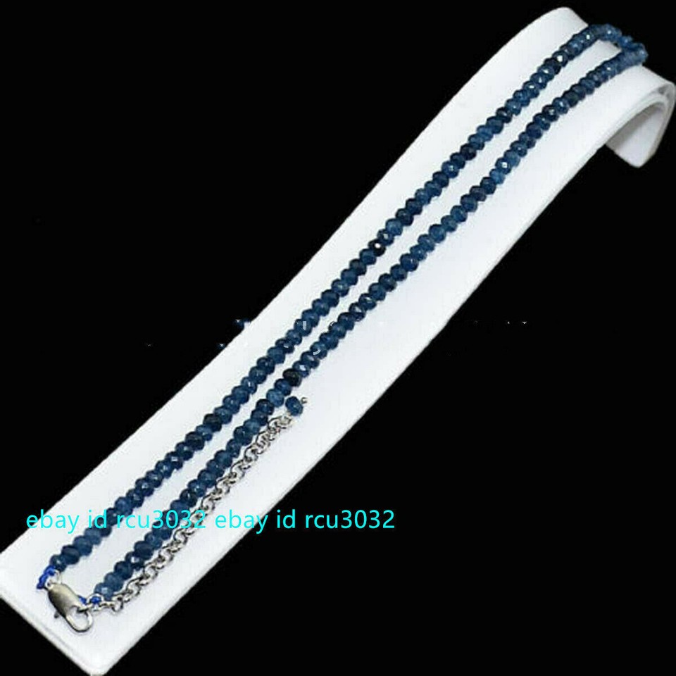Blue Aquamarine Bead Necklace 18" Blue Aquamarine Gemstone Bead Necklace With Silver Clasp - 2x4mm Faceted Skysk Jewelry - Foto 3