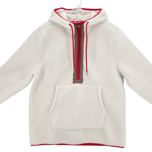 NWT BROOKS BROTHERS Teddy Fleece Hoodie Faux Sherpa White Red Trim MEDIUM - Picture 2 of 10