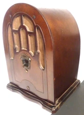 vintage WAVERLY CATHEDRAL part:  WOOD SHELL w/ BRASS FACEPLATE & GRILL CLOTH