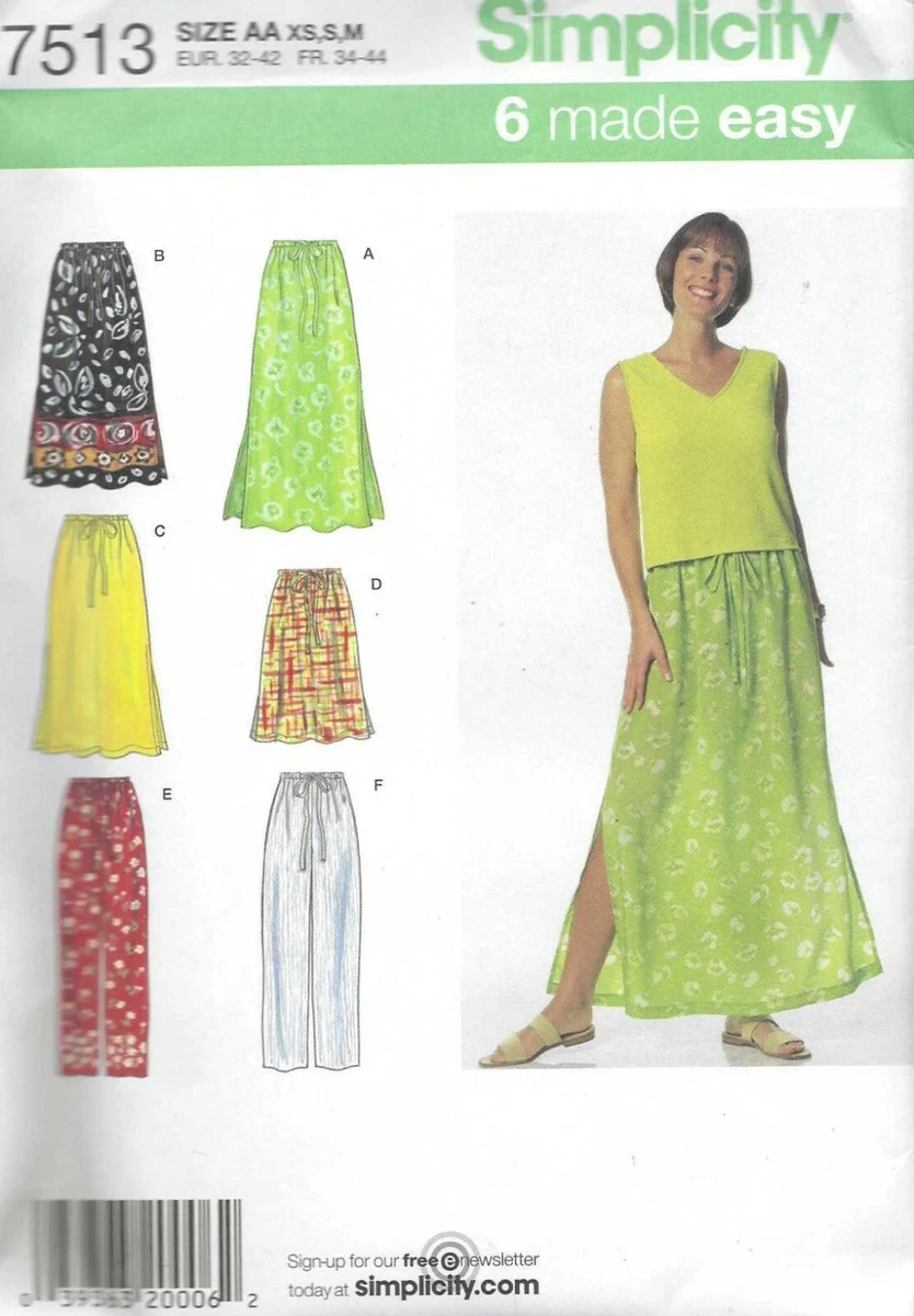 Women s Long Flowing Skirt Pants Sewing Pattern UNCUT Size XS S M Prairie Style