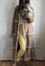 Faux Fur Coat Afghan Borg Maxi Jacket Brown Warm Hooch Size 14