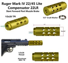 Ruger Mark IV 22/45 Lite Muzzle Brake Compensator 22LR, Aluminum Anodized Gold