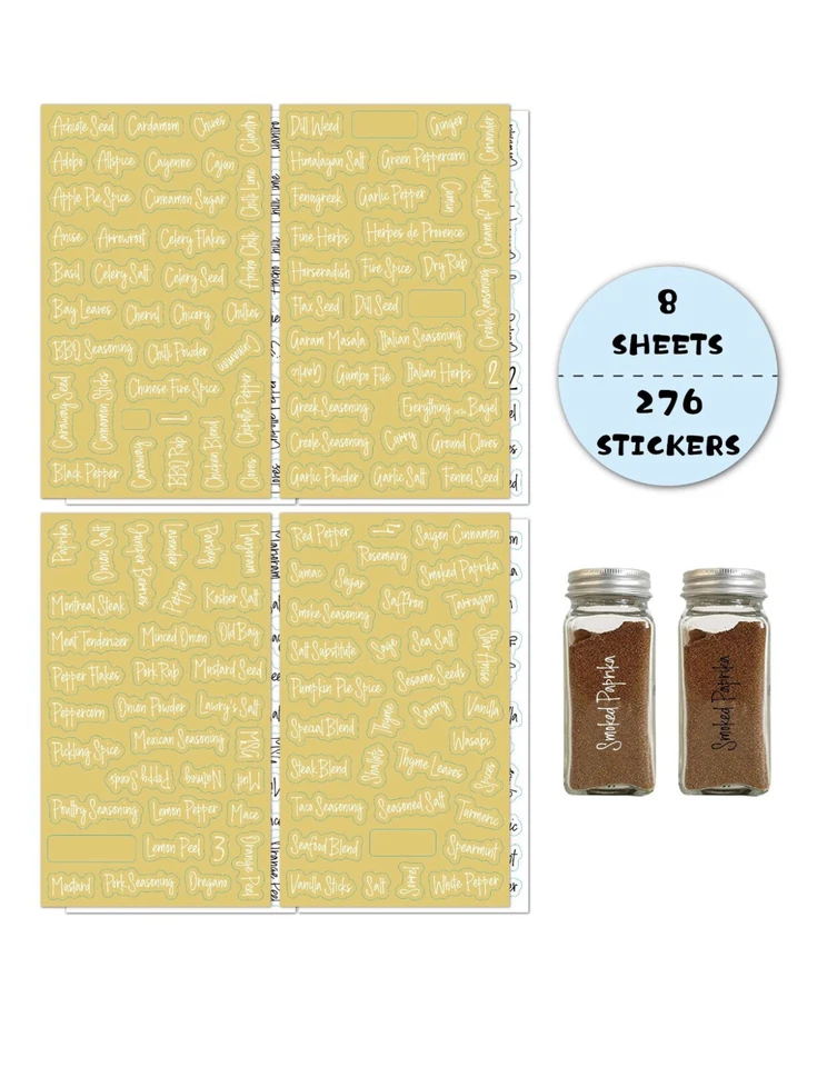 276 x Herb Spice Jar Labels Printed Stickers Kitchen Storage Jar Decal 8 Sheets - Image 2 of 4