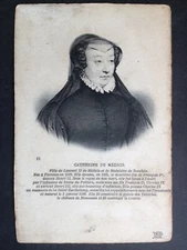 Old postcard ENGRAVING paper Vergé Ingres FRANCE ROYALTY portrait of Catherine de MEDICIS