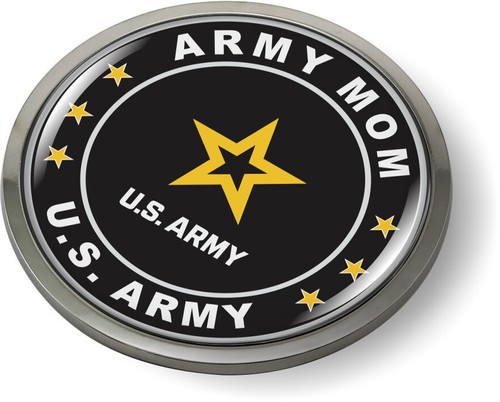 Emblem Car Sticker Badge Chrome ROUND Bezel - U.S. Army Mom - Foto 3 di 17