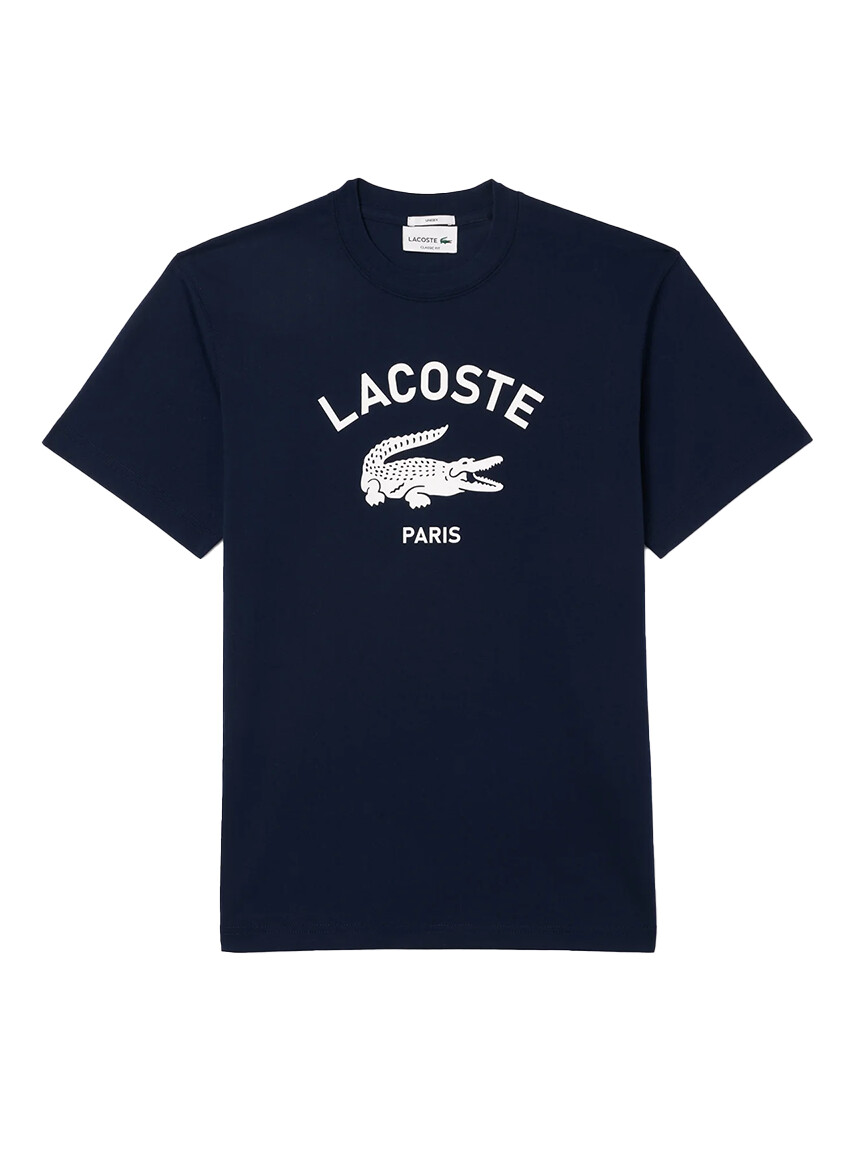 Lacoste Unisex Classic Fit Logo Print T-Shirt in Navy Blue