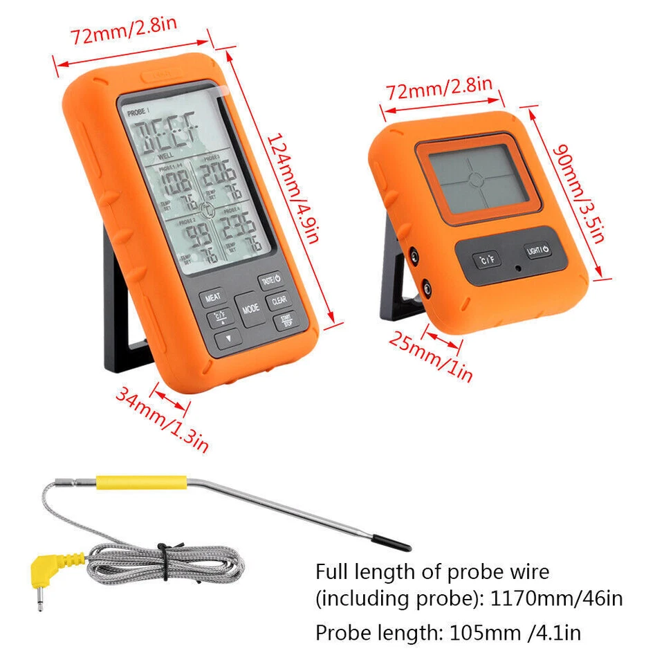 Digital Bratenthermometer Funk Grillthermometer Fleisch-Thermometer mit 4 Fühler - Bild 4 von 4