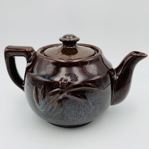 Hadson Teapot Iris Redware w Mismatched Lid Dark Brown Betty Vintage 3.5” - Picture 3 of 12