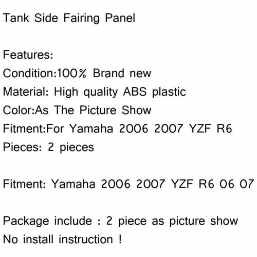 Tank Side Fairing Panel Gas Tank Cover For Yamaha 2006 2007 YZF R6 2006-2007 B2^ - Picture 5 of 5