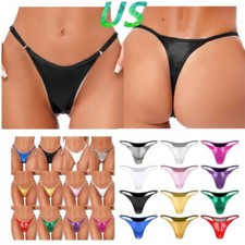 Women's Wetlook Thong Panties Low Rise Bikini Briefs G-String T-Back Lingerie