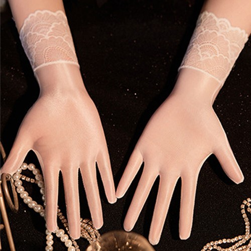 Women's Lace Shiny Short Gloves Silky Ultra-thin Multi Solid Color Sexy Party X - Picture 9 of 19