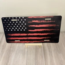 American Flag Distressed Look Vanity License Plate Red Black 12''x6'' Aluminum