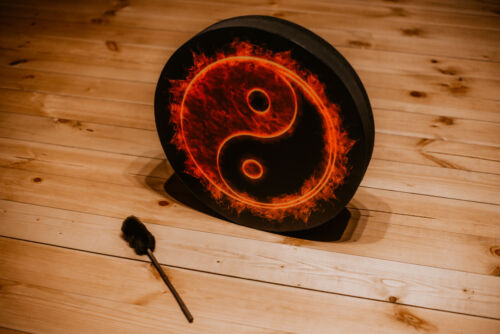 Vegane Schamanentrommel "In/Yan", Klangheilinstrument, buddhistische Rahmentrommel, 20'' - Bild 2 von 16