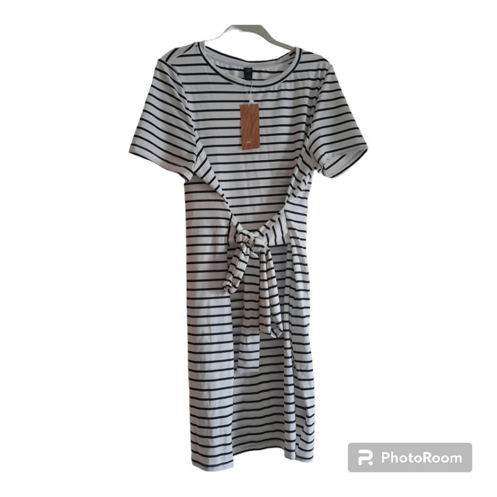 t shirt dress shein Shein Tie Front Striped T Shirt Dress