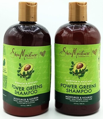 Shea Moisture Power Greens Shampoo Moringa Avocado for Curly Hair (Lot of 2)