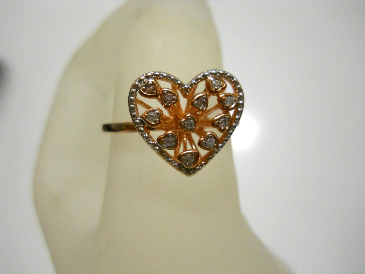 Size Heart Cubic Zirconia Rose Gold over Sterling Silver Ring Jewelry  #669