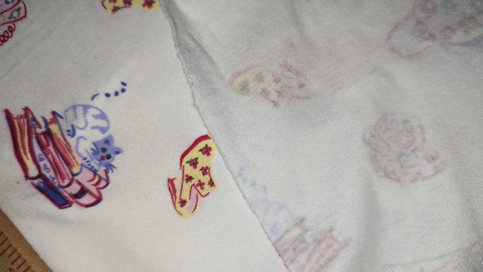 So Fun! Cats Books Shoes Phones White Cotton Ribbed Knit Fabric 80"L x 60" W Pc - Image 4 of 4