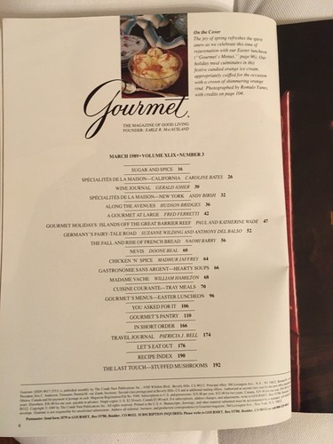 PRISTINE “GOURMET” MAGAZINE MARCH 1989- EXCELLENT!~CONTENTS PHOTOS - Picture 3 of 3