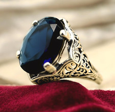 VINTAGE STYLE 925 SOLID STERLING SILVER ROYAL BLUE SIMULATED SAPPHIRE RING 1781