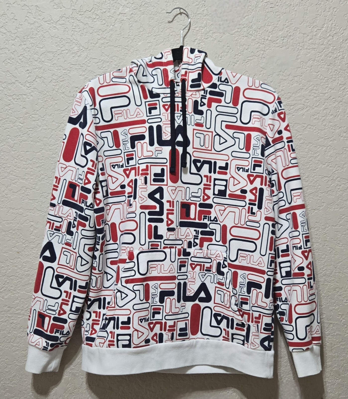 Felpa con cappuccio FILA All Over stampa logo bianca taglia M MODA streetwear F90