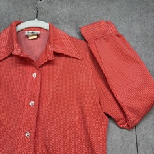 Vintage 70s Shirt Red Butterfly Collar Button Down Disco Retro Lounge Medium