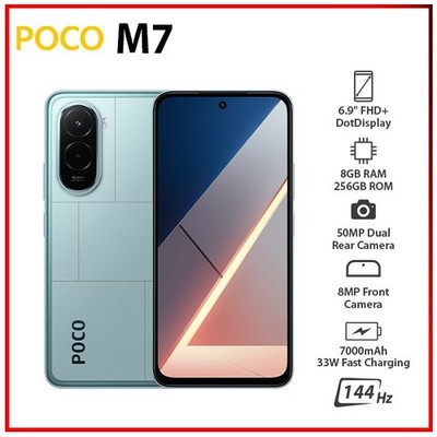 (New) Xiaomi POCO M7 8GB+256GB BLUE Dual SIM Unlocked Android Mobile Phone