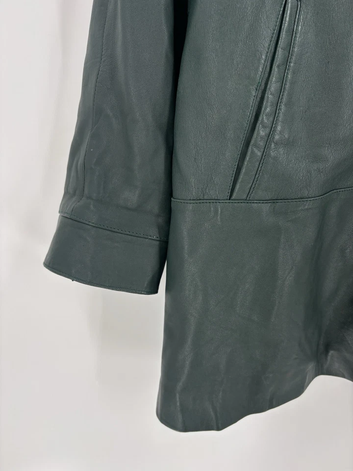 Abrigo de cuero vintage London Fog para mujer verde medio años 90 cuello de bolsillo longitud media Foto 4 de 4