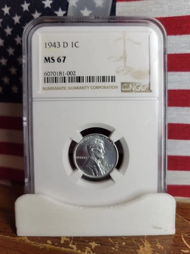 1943-D Lincoln Wheat Steel Cent  ((NGC  MS 67 Blast White))  Freshly Graded Slab