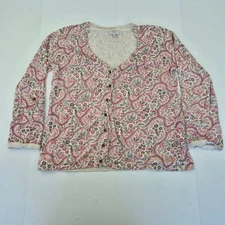 LAURA ASHLEY Cardigan 16 Pink Women's Angora Blend Floral V-Neck