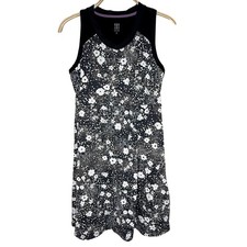 Title Nine Floral Print Sleeveless Athletic Dress Black White Size S