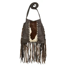 American West Womens Fringed Cowgirl 9in Chocolate Brown Leather Crossbody Bag