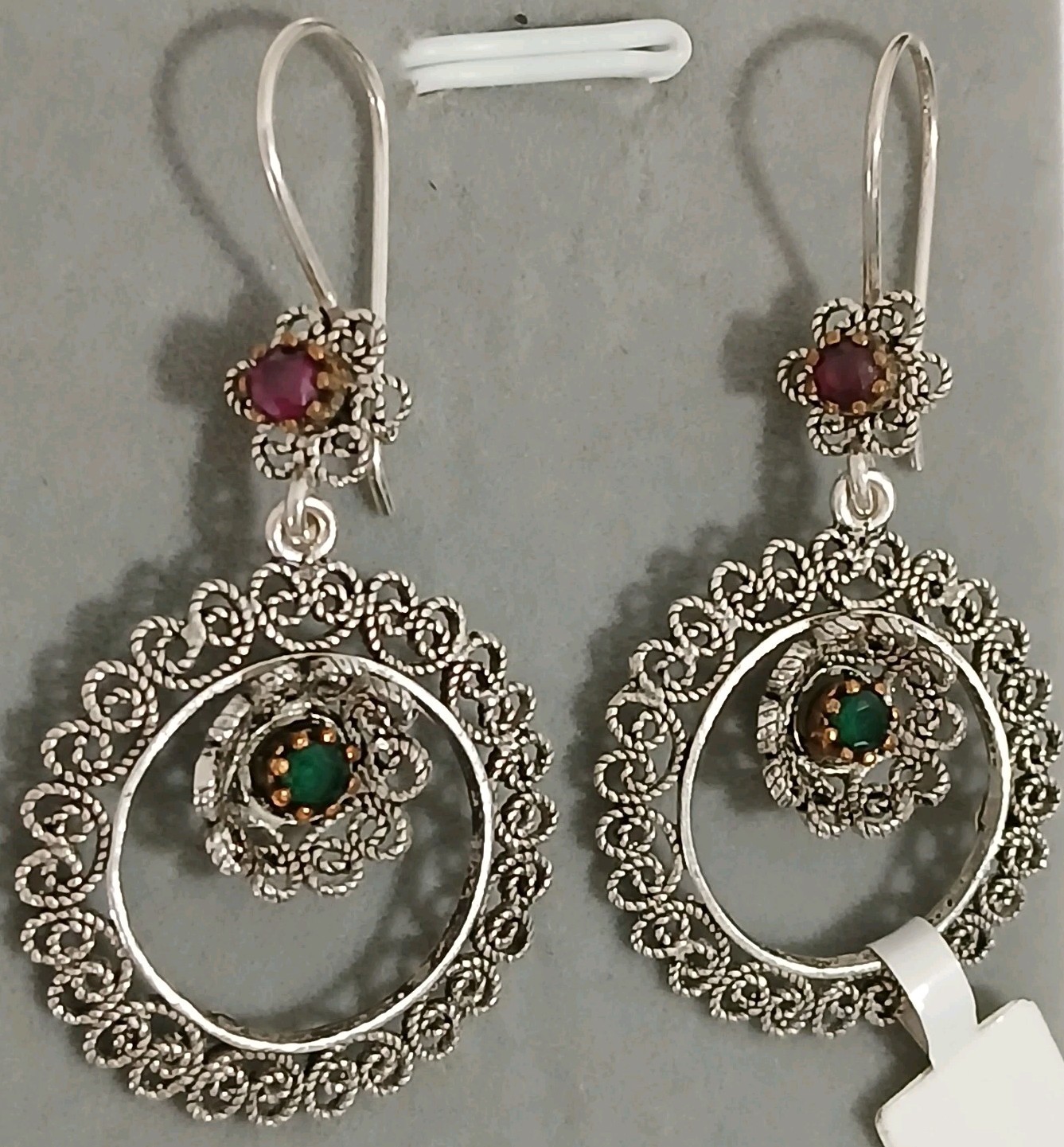 Sterling Silver Filigree Ruby Emerald Gemstone Da… - image 16
